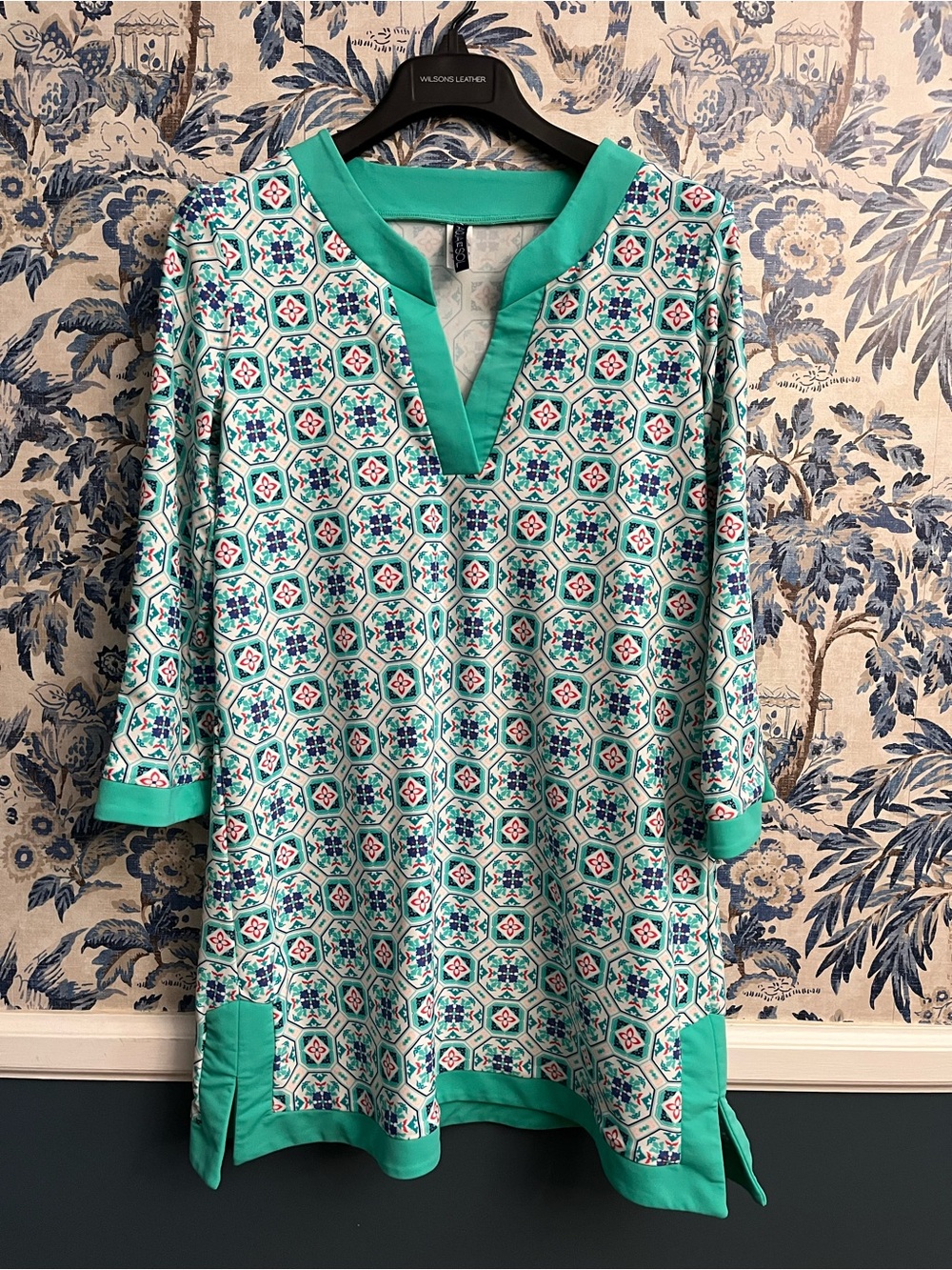 Tunic Top in Teal Geo Print - Lightweight Women's Top